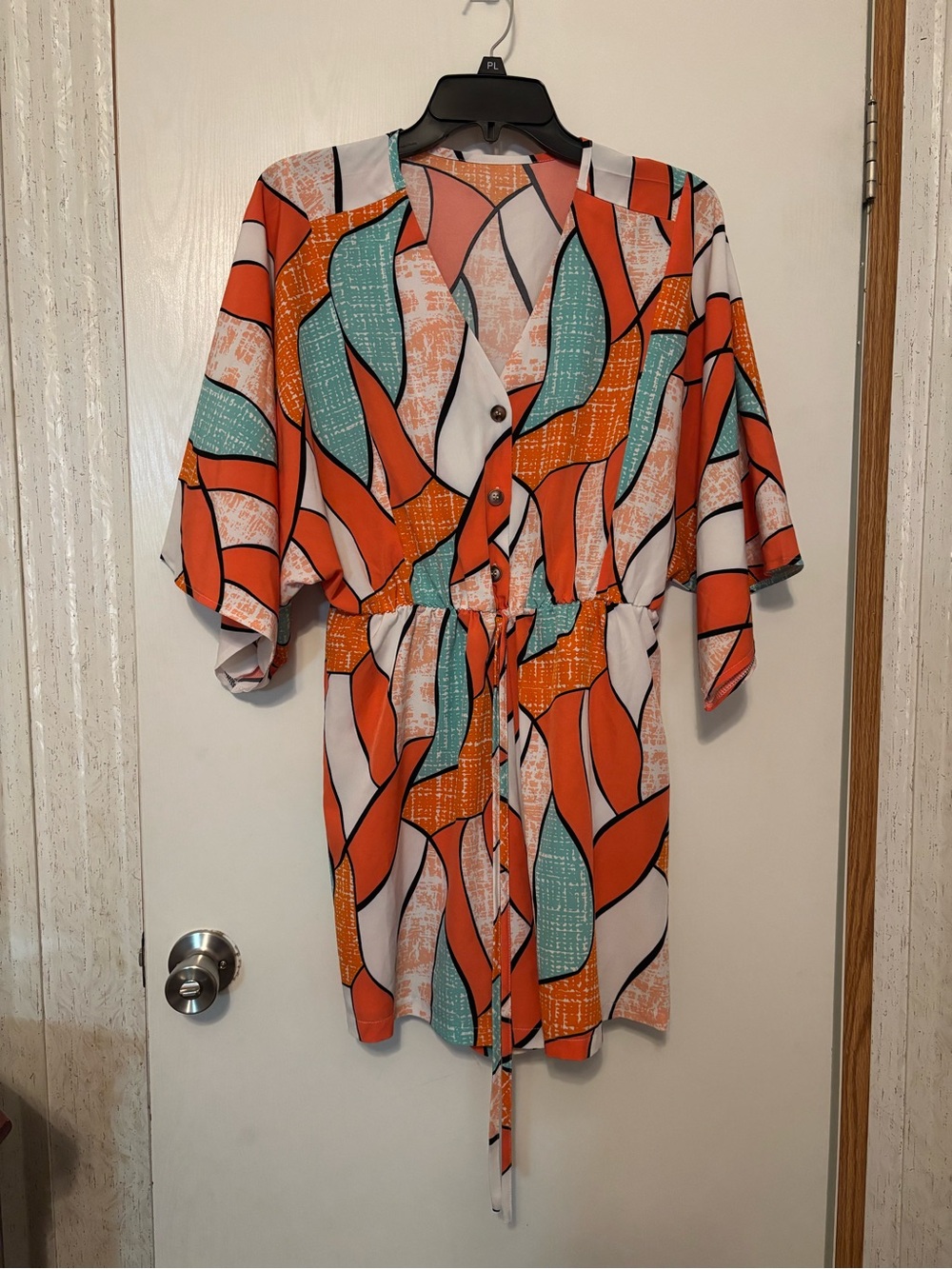 SHEIN Orange, Teal & White Abstract Print Romper